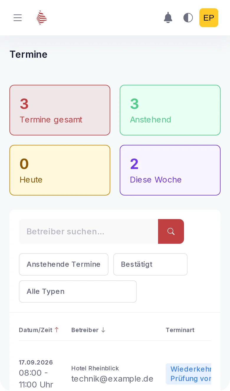 PrüfSmart auf dem Smartphone: anstehende Prüftermine